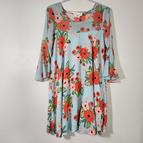 {Anthro} Paper Crown + Rifle Paper Co. Fluttered Blooms Swing Dress Oversized S - Picture 1 of 16